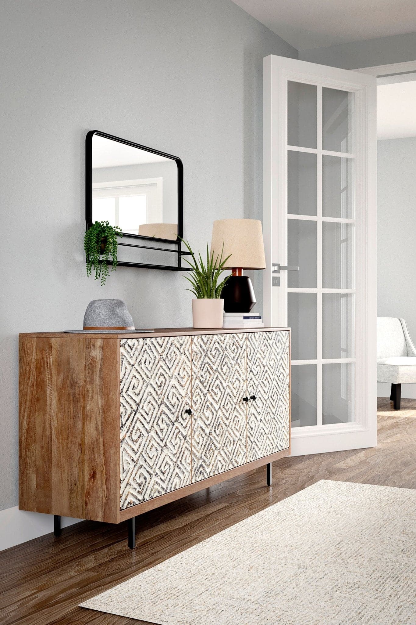 Mid-Century Modern Accent Cabinet in White-Washed Natural - HER Home Design Boutique
